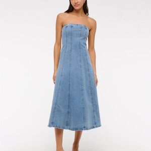 Abercrombie & Fitch Mila Strapless Denim Midi Dress